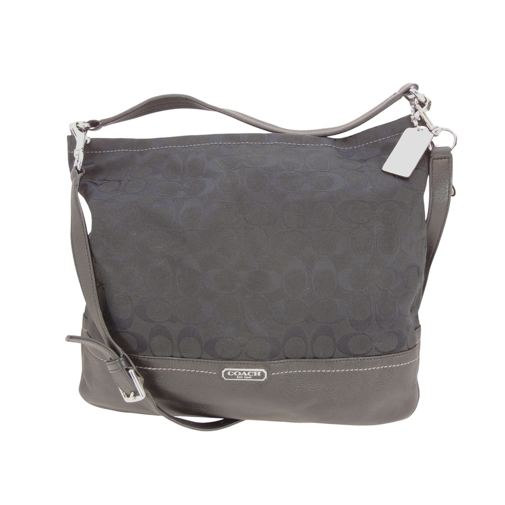 Coach Park Hobo Bag Large Black Excellent Signature Jacquard Leather Trim COA